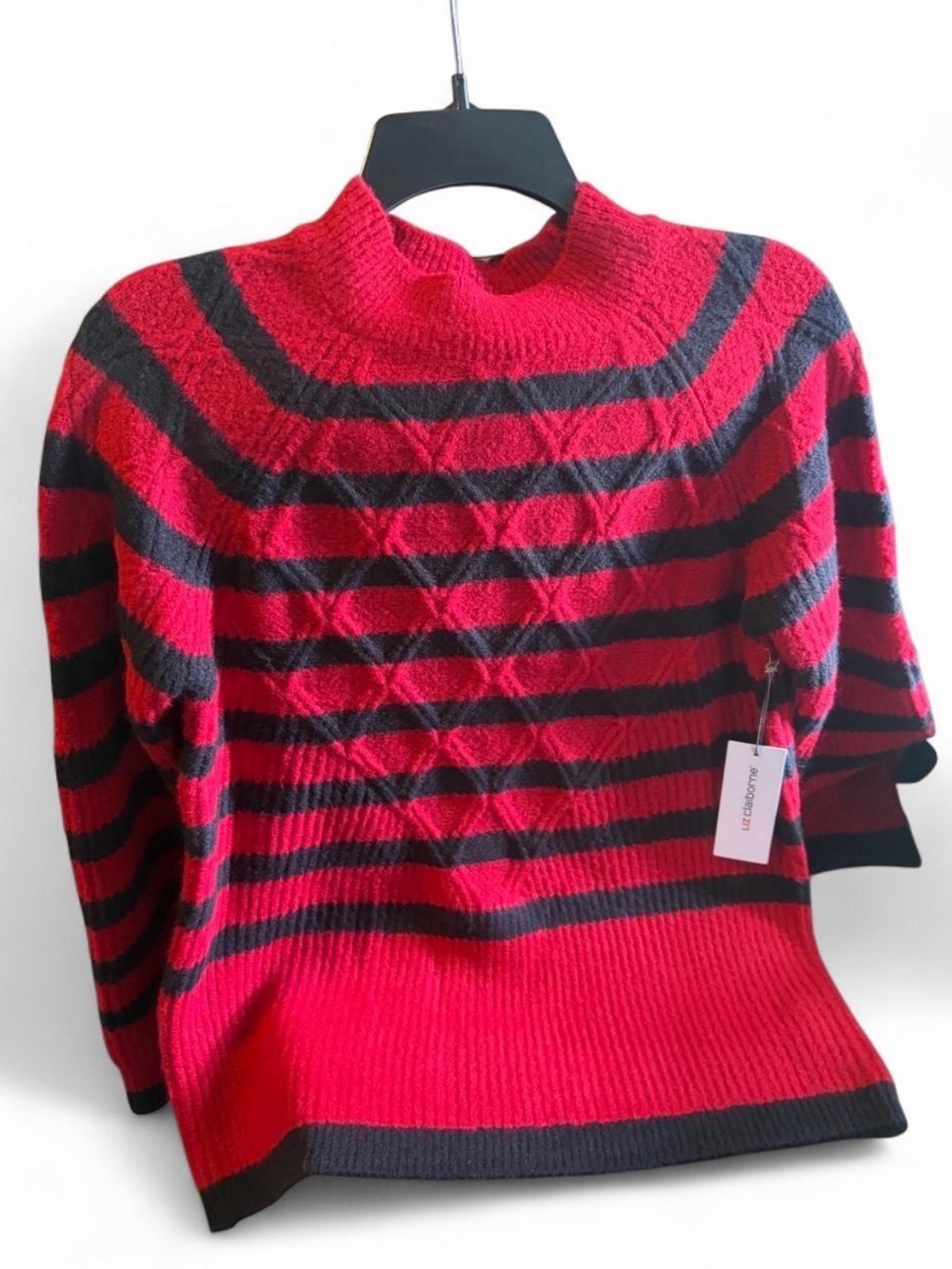 Liz Claiborne Red and Black Striped Sweater